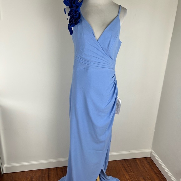 NWT Dress The Population Camelia Gown Light Blue Floral Maxi Dress Size L - Picture 5 of 10